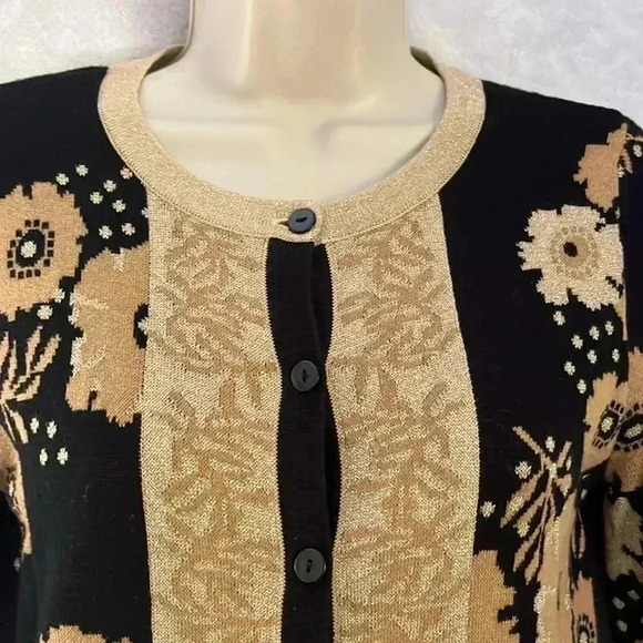 Susan Bristol Cardigan Black Gold Shimmer Floral Small - Picture 2 of 7